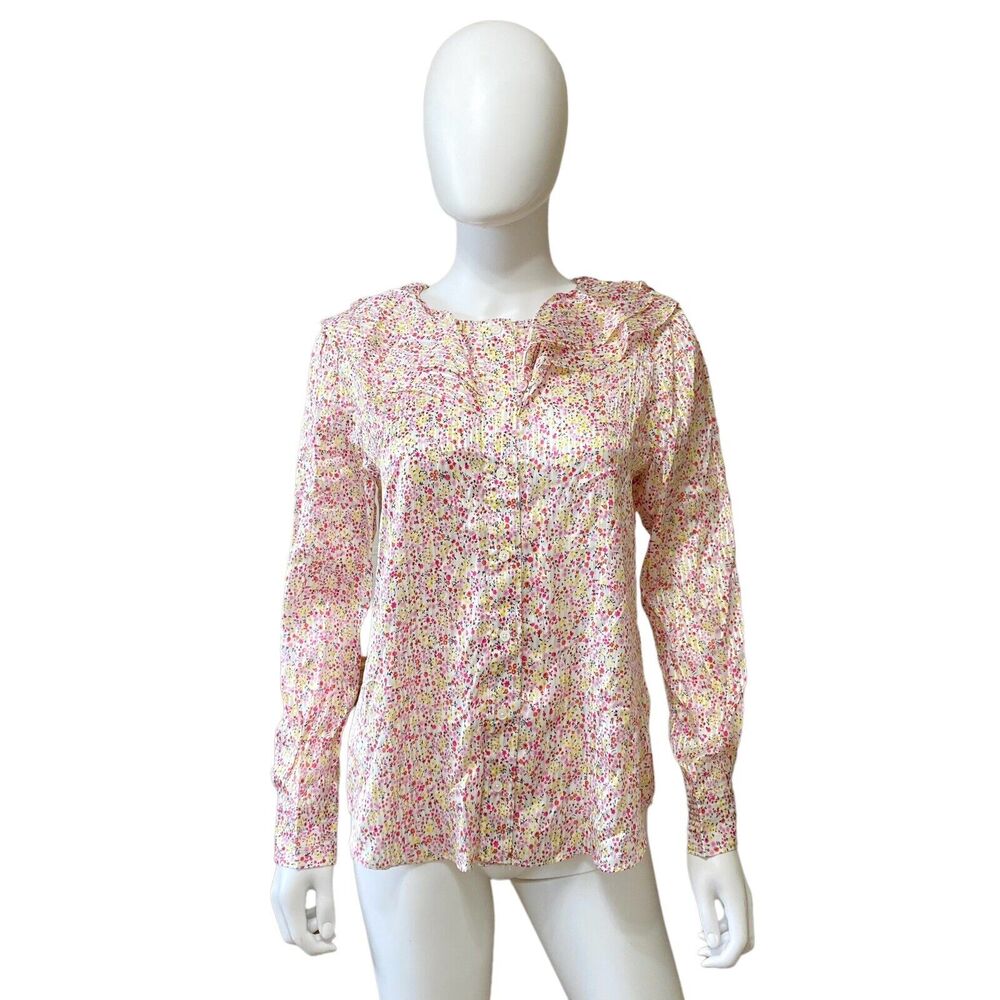 J. Crew Womens Long Sleeve Stripe Ruffle Blouse In Field Day Floral Size S New